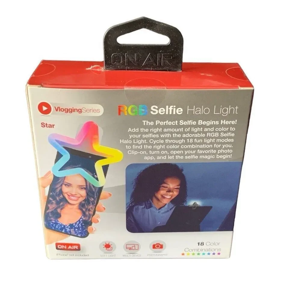 NEW RGB Selfie Halo Light Star Shape 18 Color Combinations Clip On Style